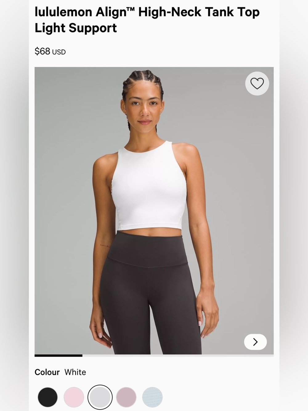 lululemon athletica Align High-Neck Crop Tank Top — White